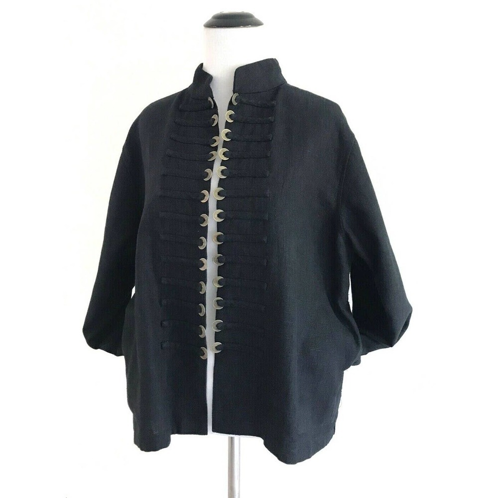 Peacock Ways | Open Front Womens Size L Black Linen Western Blazer Long Sleeves